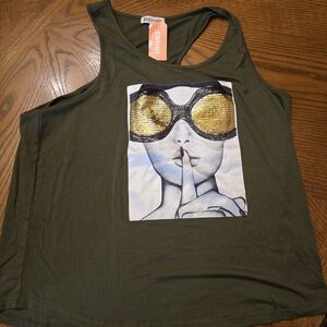 Trendy Olive Graphic Tank Top